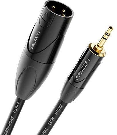 deleyCON 3,0m XLR a Jack Stereo da 3,5mm - Cavo Microfono Adattatore Audio Cavo AUX - Qualità da Studio - in Puro Rame OFC (AWG24) da Spina XLR a Spina Jack da 3,5mm - Bloccaggio in Metallo