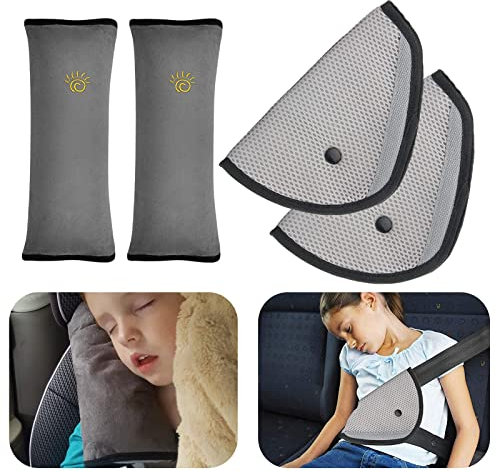 2 Gurtpolster Kinder Grau 2 Autogurt Polster Sicherheitsgurtpolster Gurtschoner Kinder Sicherheitsgurt Schulterpolster für Auto Kinderwagen Erwachsene Reise