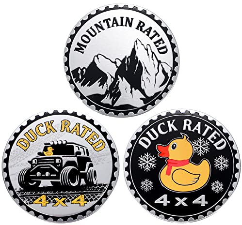 3 Pcs Duck Badge Rated Car Emblem 4 x 4 Metal Automotive 3D Metal Car Badges Emblems Round Decals Stickers with Vehicles Trucks SUV RV Decoration