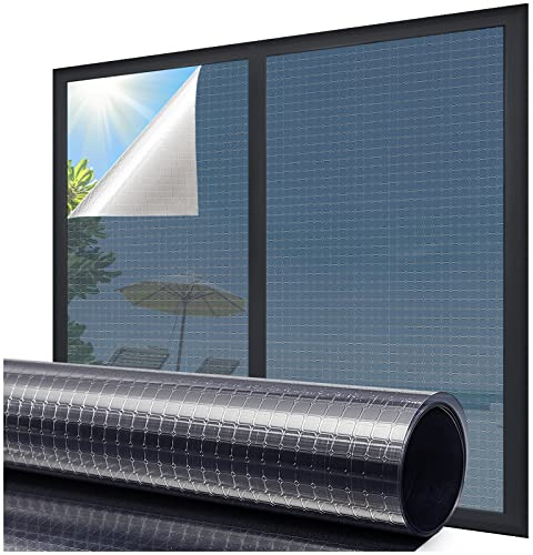 Coavas One Way Privacy Window Film Reflective Window Tint for Home,Static Cling Mirror Heat Blocking Covering See Out Not in,Anti-Uv House Daytime Privacy, Blue-Silver,17.5x78.7 in