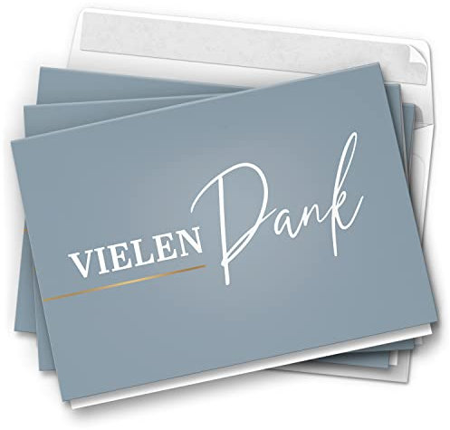 10 Dankeskarten mit Umschlag - Motiv Edel Blau Grau - moderne Klappkarten Danksagungen, Danke sagen, bedanken, Dankeschön Karten