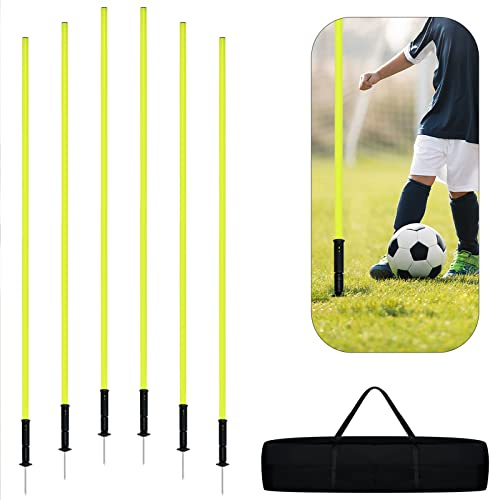LZQ Slalomstänger set 1,8 m Slalom Poles träningsstänger agility-set, avtagbar fjäderled med bärväska och metallspets för fotboll och koordinationsträning (gul, 6 stänger)