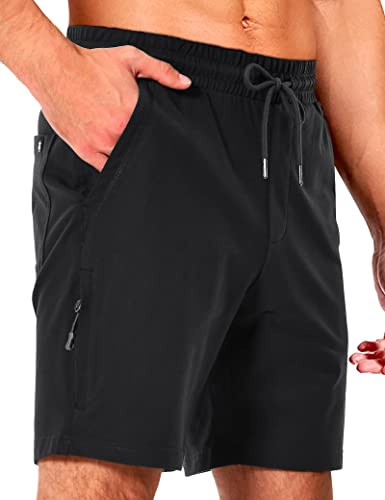 Pioneer Camp Pantaloncini da Palestra Atletici da Uomo Tasche con Cerniera Pantaloni Corti in Felpa di Cotone Casual da 7 in Vita Elastica Nero S