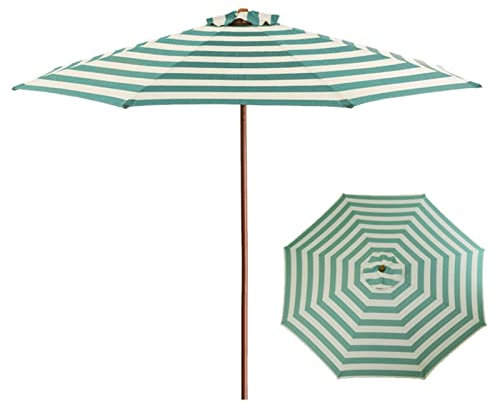 Sonnenschirm 270 cm, Sonnenschirm für den Balkon, UV-beständig Grün Weiß Streifen Gartenschirm mit 38 mm Holz Stange, Wasserfest, ohne Ständer