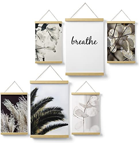 Feeby Posterleiste Pampasgras Boho 80x90 cm 2 x DIN A3 & 4 x DIN A4 - ca. 30x42 & 21x30 Posterhänger Magnetischeleiste Modern Bilder Wandbilder Kunstdruck Wohnzimmer Palmen Blätter Pflanzen Weiß