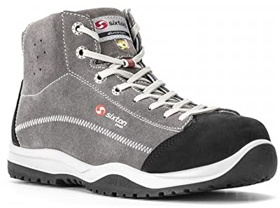 Scarpe Antinfortunistiche Alte S3 SRC ESD Crosta Scamosciata e Pelle Nubuk 590gr Punta Alluminio Ritmo PASITOS High SIXTON - 41, Grigio-Nero