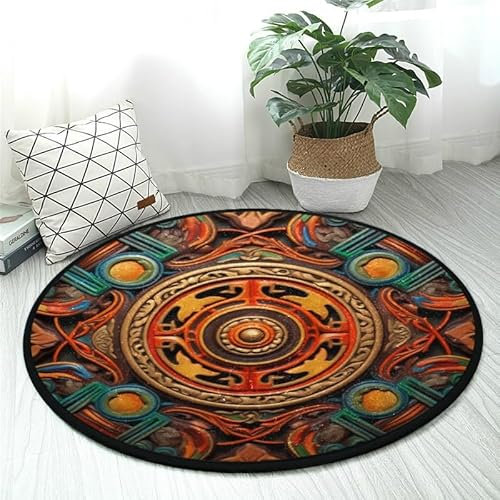 Bambus-Teppich im Mandala-Stil, rund, 91 cm, rutschfest, weich, waschbar, perfekt für Küche, Schlafzimmer, Wohnbereich