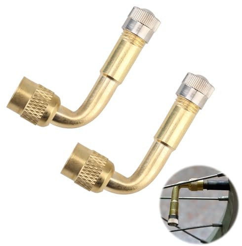 Ownkim 2 Stück 90 Grad Ventilverlängerung, Ventil Verlängerung Kupfer Ventiladapter Winkel Ventilverlängerung - Perfekt für Auto, Motorrad, Fahrrad und Scooter