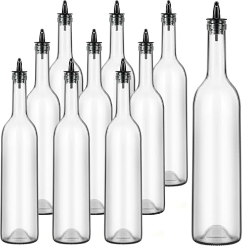 Maxdot Glasflaschen mit Ausgießer, 750 ml, langer Hals, Bordeaux-Weinflasche, klar, leer, für Wein, Sirup, Saft, Zuhause, Bar, Likör, Saft, Hochzeit, Jahrestag, Party, Schwarz, 10 Stück