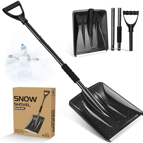 Schneeschaufel, 127cm Lange Schneeschieber Schiebekante mit Aluprofil, 3-Teiliges Abnehmbares Design, Einstellbare Tragbare Schneeschaufel für Auffahrt, Camping, Schneemann Spielen