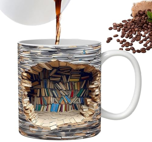 Kaxenig -Bücherregal-Kaffeetasse, Buchliebhaber-Kaffeetasse, 11 Oz Keramik-Kaffeetasse, Bookshelf Coffee Mug, Bibliothek Bücherregal Kaffeetassen, Kreatives Raumdesign Mehrzweck-Keramikbecher