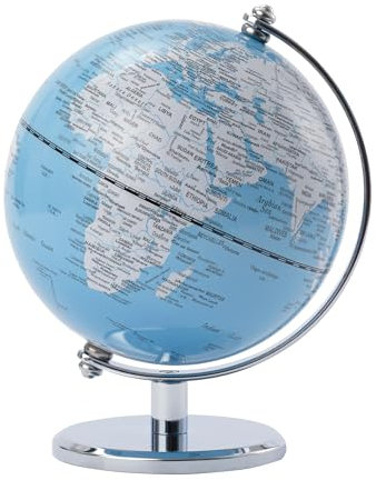 Globus mit 13 cm Durchmesser – GAGARIN – verchromter Metallfuß – bewegliche Achse – hellblau, weiß – TROIKA Original