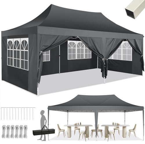 COBIZI Pavillon 3x6m, Faltpavillon 3x6 Wasserdicht Stabil ohne Seitenwand Partyzelt Pop Up Camping Pavillon Gartenzelt Gartenpavillon für Garten Party Festival Hochzeit UV-Schutz（3 mal 6m Grau）