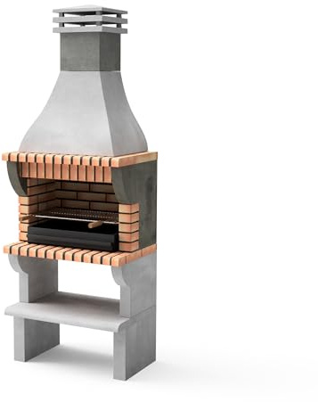 MOVELAR - Barbacoa de Obra Prefabricada de Leña y Carbón Modelo Maipu XL (Gris, Naranja - 86,5 x 58 x 245 cm) REF: 3531/3 - Cocina de Exterior con Parrilla Mellada para Jardín o Terraza