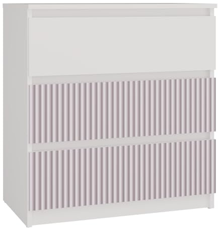 CDF Kommode mit Schublade Weiß Rosa Kinder Schrank Kinderzimmer Schubladenschrank 3 Schubladen Malm Kommode viel Stauraum Geeignet für Wohnzimmer Schlafzimmer Komodenschrank Kleidung 40T x 70B x 75H