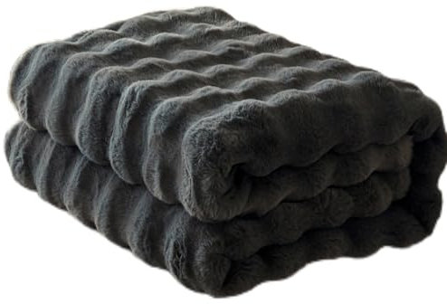 Manta de peluche de conejo, de pelo sintético, cálida, para sofá, cama, sofá (antracita, 130 x 160 cm)