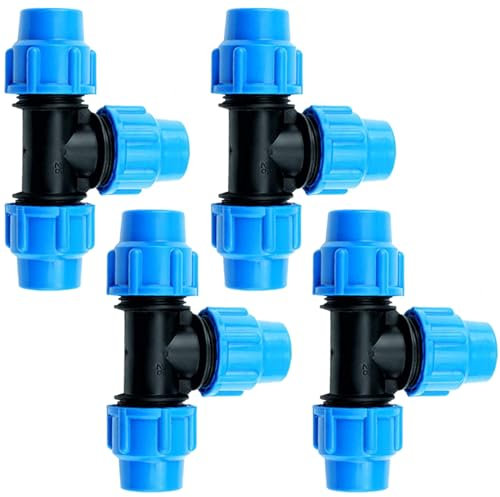 Set of 4 PP Fitting for PE Pipe 25 mm, BetterJonny T-Piece PE Pipe Fitting 25 mm x 25 mm x 25 mm PE Pipe Screw Connection 25 mm Screw Connection Coupling Plastic PP Coupling Blue