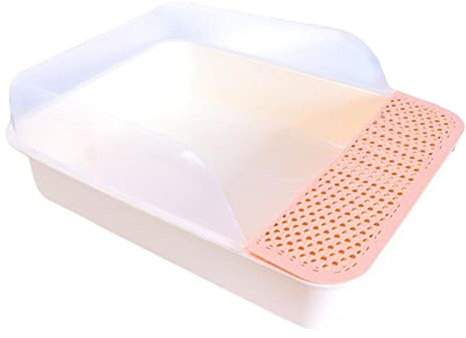 Duiaynke Bac à litière pour chat avec couvercle ouvert, anti-éclaboussures, bac à sable pour petits animaux, lapin (rose, blanc, grand)
