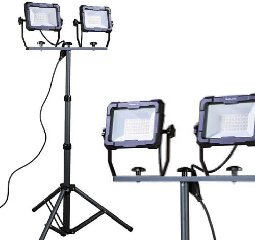 Projecteur LED de chantier filaire sur pied télescopique 2x50W, 2x4100 lumens, IP65, IK07, 4000K, garantie 3 ans - Tibelec