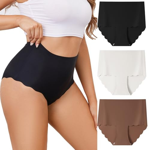 Anntry Culotte Femme sans Couture Hipster Invisibles sous-vêtements Taille Haute Elasticité Slip Microfibre Doux Respirant Sport Shorties Lot de 3