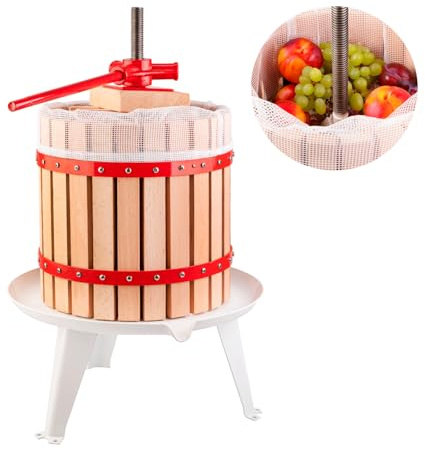 Obstpresse Manuell 12L - Schraubpresse für Früchte, Wein, Cider & Säfte - Weinpresse Ø24 cm aus Buchenholz und Metall