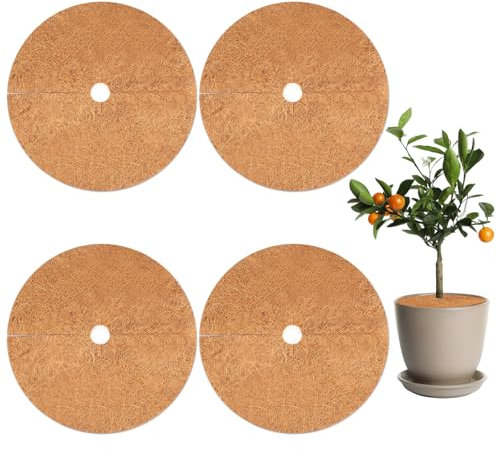Haocjanc 4 Stück Kokos Mulchscheibe Braun, 30cm Kokosmatte Winterschutz, Wiederverwendbare Kokosmatte Pflanzen, Kokos Pflanzenschutz für Zuhause, Büro