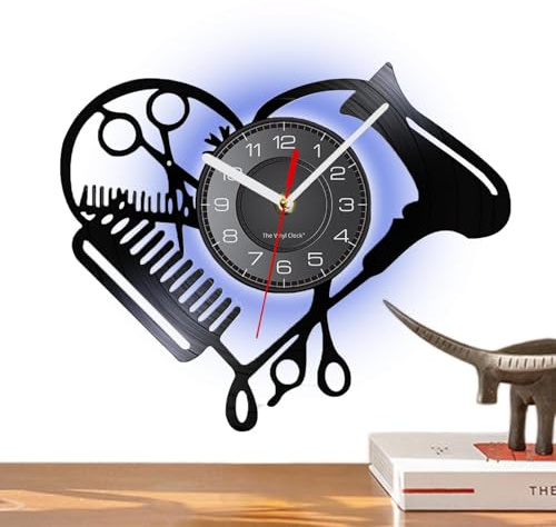 Orologio da parete per parrucchiere - Orologio da parete per salone da 12 pollici | Decorazioni silenziose per parrucchieri per negozio, decorazione murale per parrucchiere con forbici e motivo a pett