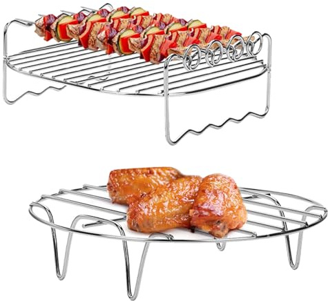 Freidora de aire caliente, rejilla y rejilla de vapor, accesorio para airfryer de 7 pulgadas, juego de rack, con 4 agujas de hornear, rack multiusos de doble capa, para freidoras de aire caliente
