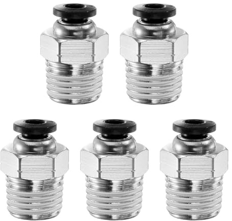 QUARKZMAN 5 Stück Push-to-Connect-Fitting für Industrie-Luftsystem Schwarz | 4mm Schlauch-OD x 1/4 NPT-Gewinde männlicher gerader Schnellverbinder, Luftleitungsschlaucharmaturen, PC4-N02