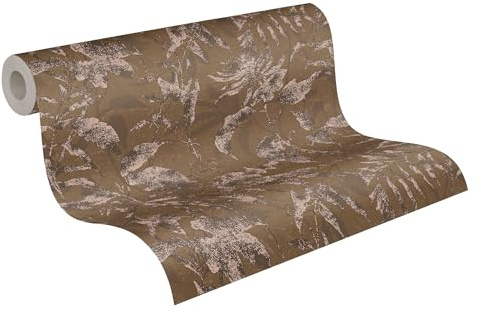 livingwalls Dschungel-Vliestapete – Braun, Metallic – 10,05 x 0,53 m | Florales Dschungel-Motiv als natürlicher Blickfang – schimmernde Motivtapete, einfach zu verkleben & spurlos abziehbar