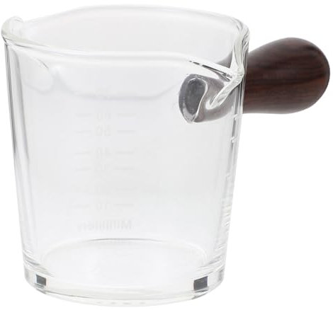 FELTECHELECTR Tazza Misuratrice Trasparente Con Manico Legno Mini Pitcher Per Latte e Caffè Per Caffetterie e Uso Domestico