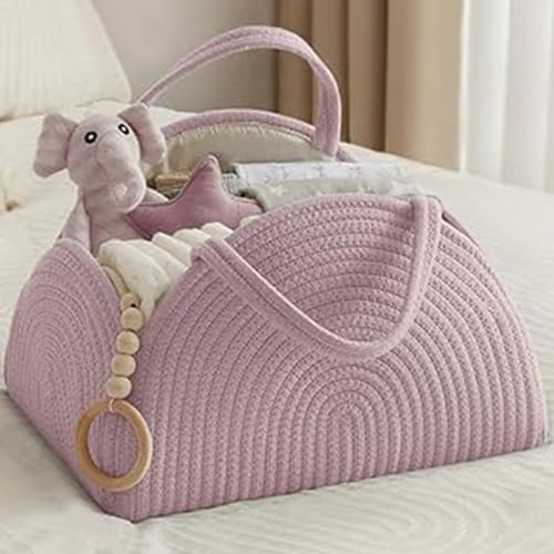 YUEMING Baby Windel Caddy Organizer, Tragbarer Wickelorganizer mit Fächern und Griffen, Wickelkorb Baby, Wickelkorb Organizer, Wickeltascheorganizer, Geschenke für Neugeborene (Rosa)