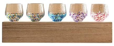 Bicchiere da latte a pois dipinto a mano, 180 ml, semplice e personalizzato, tazza master per bere il tè - set da cinque pezzi [scatola di legno]
