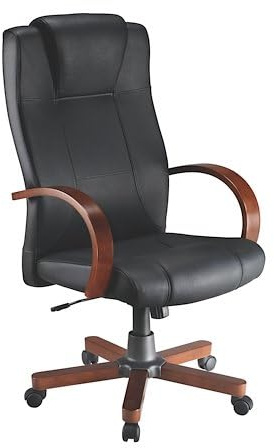 Générique Fauteuil de Direction Cuir avec têtière intégréé - modèle Bois merisier