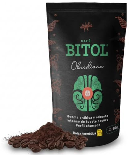 BITOL | Café Molido Intenso Sabor Fuerte | Perfil Ahumado, Mezcla de Granos Arábica y Robusta, Tueste Oscuro, Energía Natural Diaria | Origen Múltiple a Gran Altitud | Para Cafeteras | OBSIDIANA, 500g