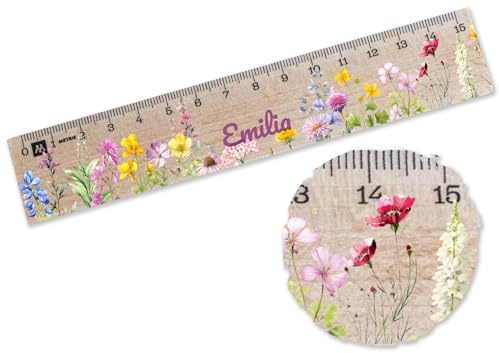 Holz - & Pflanzen - Wildblumen Lineal 15cm Wild Blumen Lineale Blumenwiese I Schulkind Geschenk Einschulung Geschenke Schuleintritt Geschenk Schuleinführung - 15 cm - Holz