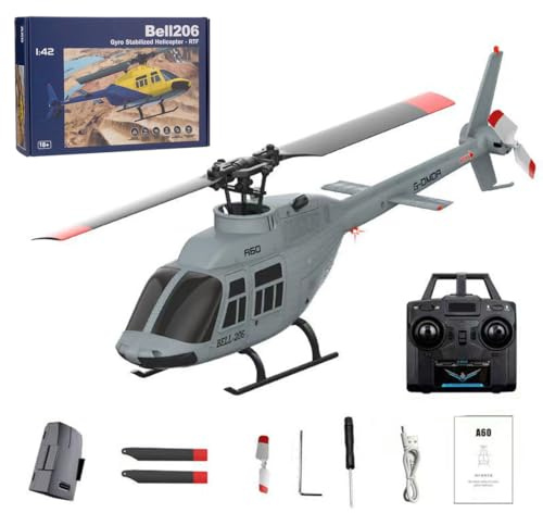 BuildCubes 1/42 A60 206 RC Hubschrauber Outdoor, 2.4G 4CH A60 206 RC Helikopter für Erwachsene, Einrotor Flybarless Mini Flugzeug Modell mit Optischer Fluss Höhenhaltung, Geschenk -RTF