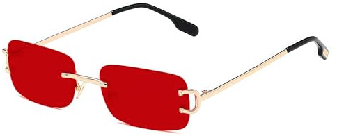 RUNHUIS Randlose Rechteck Sonnenbrille Damen Herren Vintage Retro Rahmenlose Quadratische Brille