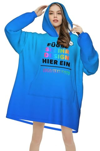 Personalisierte Hoodie Decke Herren Selbst Gestalten Kuschelpullover mit Text Logo Foto Personalisiert Kuschel Hoodie mit Bild Namen Weihnachten Halloween Valentinstag Geschenke für Frauen Teenager