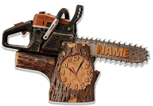 SosnSusn Orologio da parete personalizzato a tema motosega con nome Orologio, decorazione da parete in acrilico 2D per casa Ufficio Regali di compleanno per uomini Papà