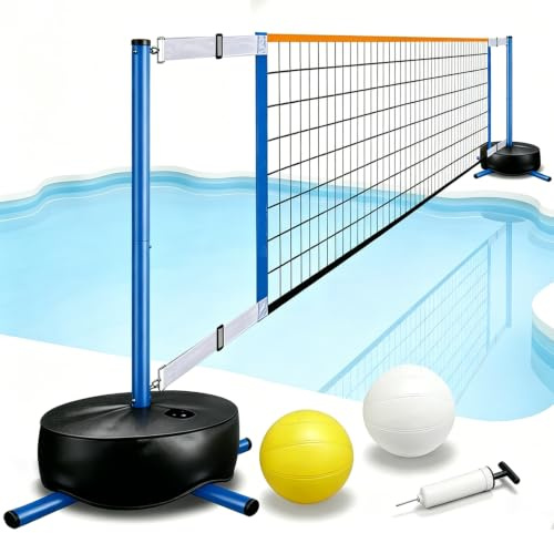 Ensemble De Volleyball Aquatique, Filet Portable pour Adultes avec Sac à Eau De 20l Et Pompe à Air pour des Parties De Piscine Estivales Longueur RéGlable De 4,5 à 7,6 M