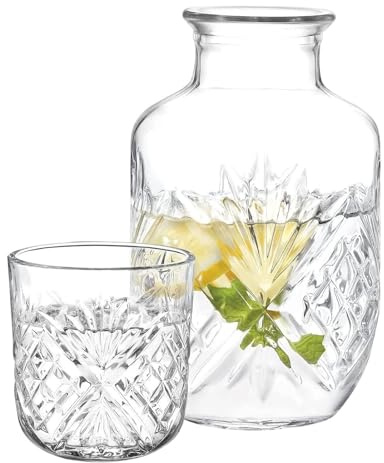Water Carafe With Cup - Clear Mouthwash Dispenser | Glass Water Pitcher | 600ml Pot 150ml Cup 500g Glass Set For Wine Liquids Bedroom Bathroom Home Kitchen Dining Party Nightstand
