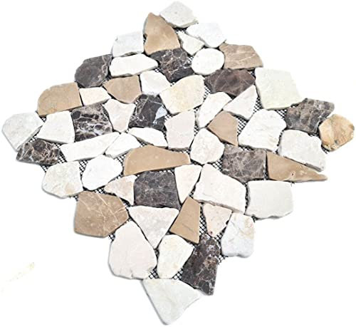 Piastrelle a mosaico in marmo naturale, beige, marrone, ciot CastanaoCream, per pavimenti, pareti, bagno, doccia, cucina, specchio, rivestimento, vasca da bagno, mosaico