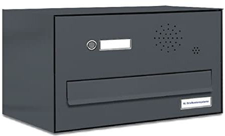 AL Briefkastensysteme 1er Briefkasten für Tür/Zaundurchwurf in Anthrazitgrau RAL 7016, 1 Fach DIN A4, wetterfeste Premium Briefkastenanlage Postkasten