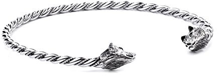 Männer Torques WULF Ø 14 cm Wikinger Halsreif mit 2 Wölfen Handarbeit 925 Sterlingsilber