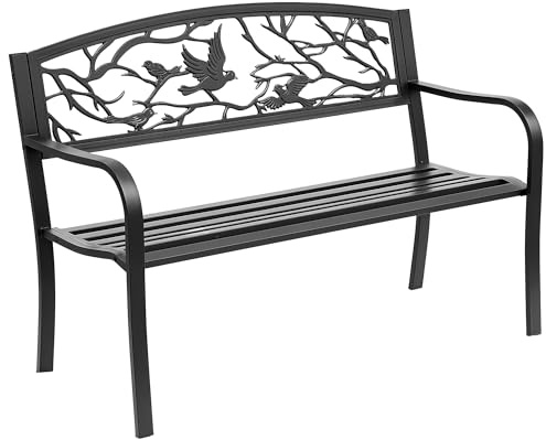 Outsunny Banc de Jardin 2 Places Banc extérieur Jardin Style Rural Chic pour Balcon terrasse Patio 127 x 60 x 85 cm métal époxy anticorrosion Noir