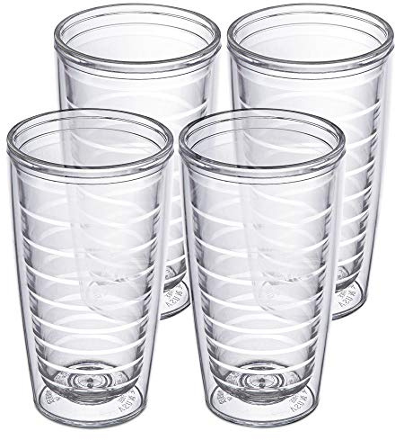 Homestead Choice 473 ml isolerade glas plast håller drycker kalla och varma, 4-pack dubbelväggiga klara isolerade dricksglasskopp, BPA-fri, diskmaskinssäker återanvändbar, camping, resor, kök, fest