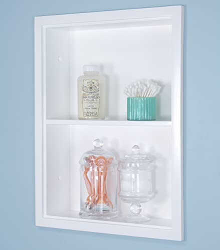 Fox Hollow Furnishings 14x18 Sloane Recessed Wall Niche Medicine Cabinet Replacement, in The Wall Bathroom Cabinet Insert Shelf/Shelves, Made in North America, Real Wood, NO MDF, White Plain Back