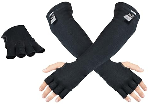 100 % Kevlarärmar – skärning, rep- och värmebeständig arm ärm med fingeröppning och tumhål – armsäkerhetshylsor – långa armskydd – flexibel och tvättbar – 45 cm, svart, 1 par