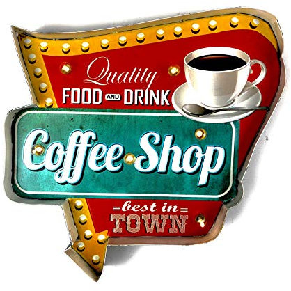 DiiliHiiri - Cartello retrò, luminoso, per bar e caffetterie, vintage, insegna in metallo, artigianale, accessorio per la decorazione della casa